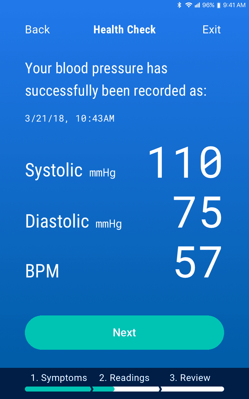 Medtronic NetResponse patient application showing recorded blood pressure readings.