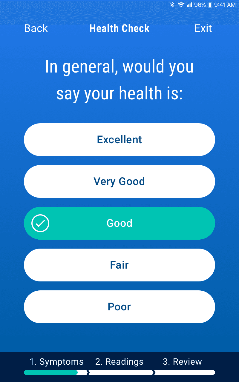 Medtronic NetResponse mobile health status question screen.