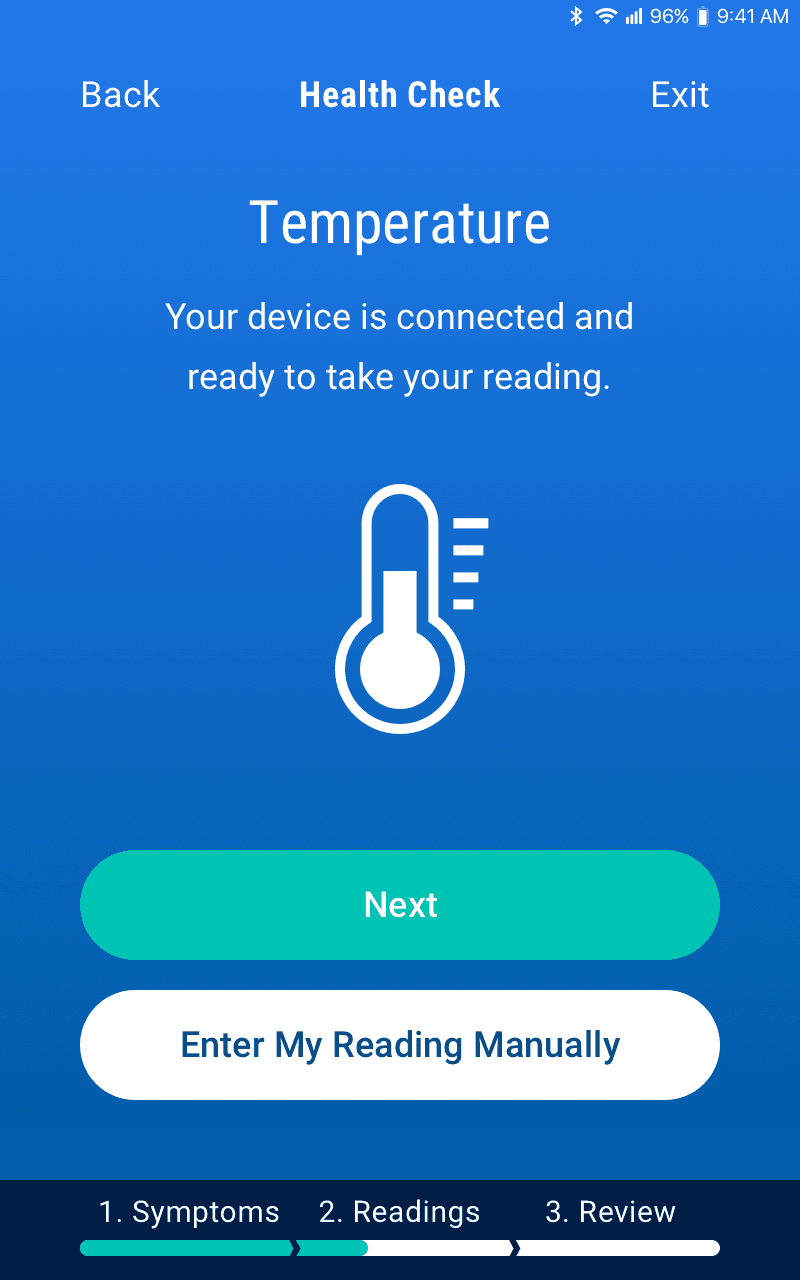 NetResponse mobile temperature reading screen.