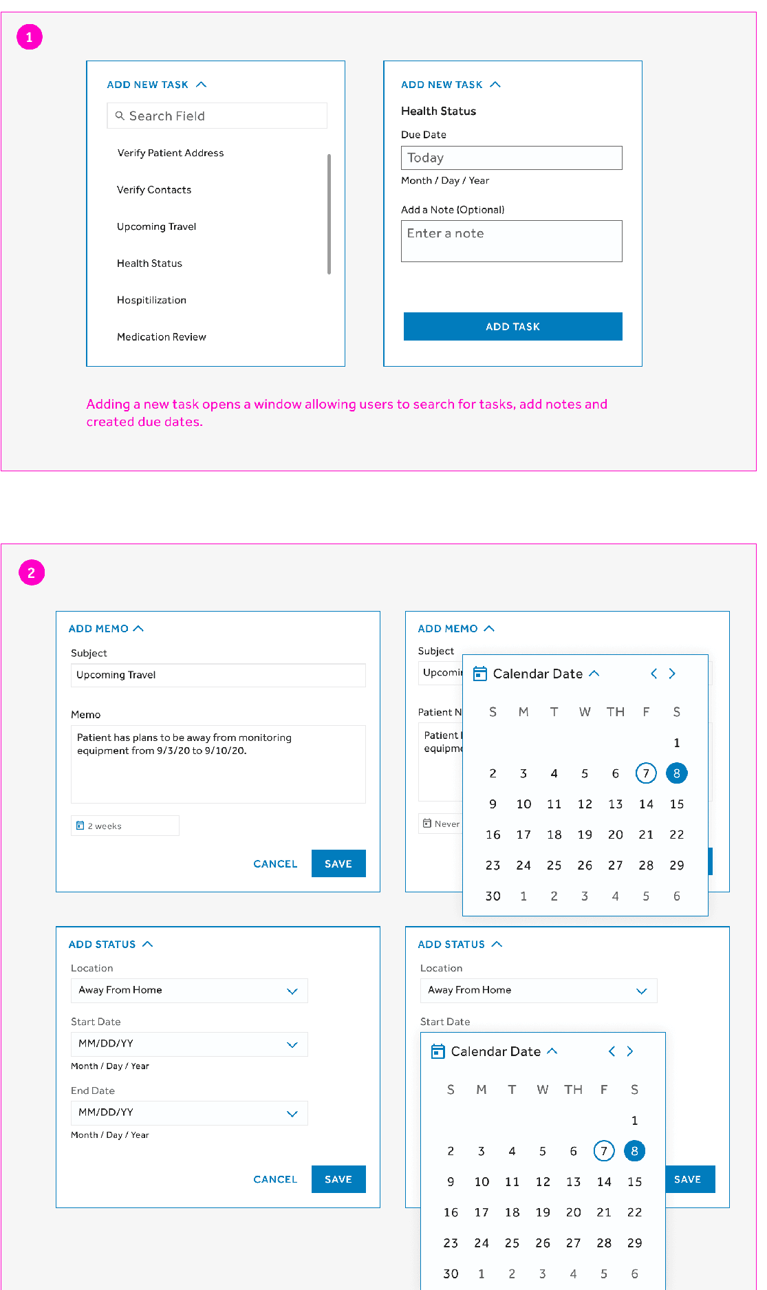 Medtronic Omnivisor task, memo and status interaction details.