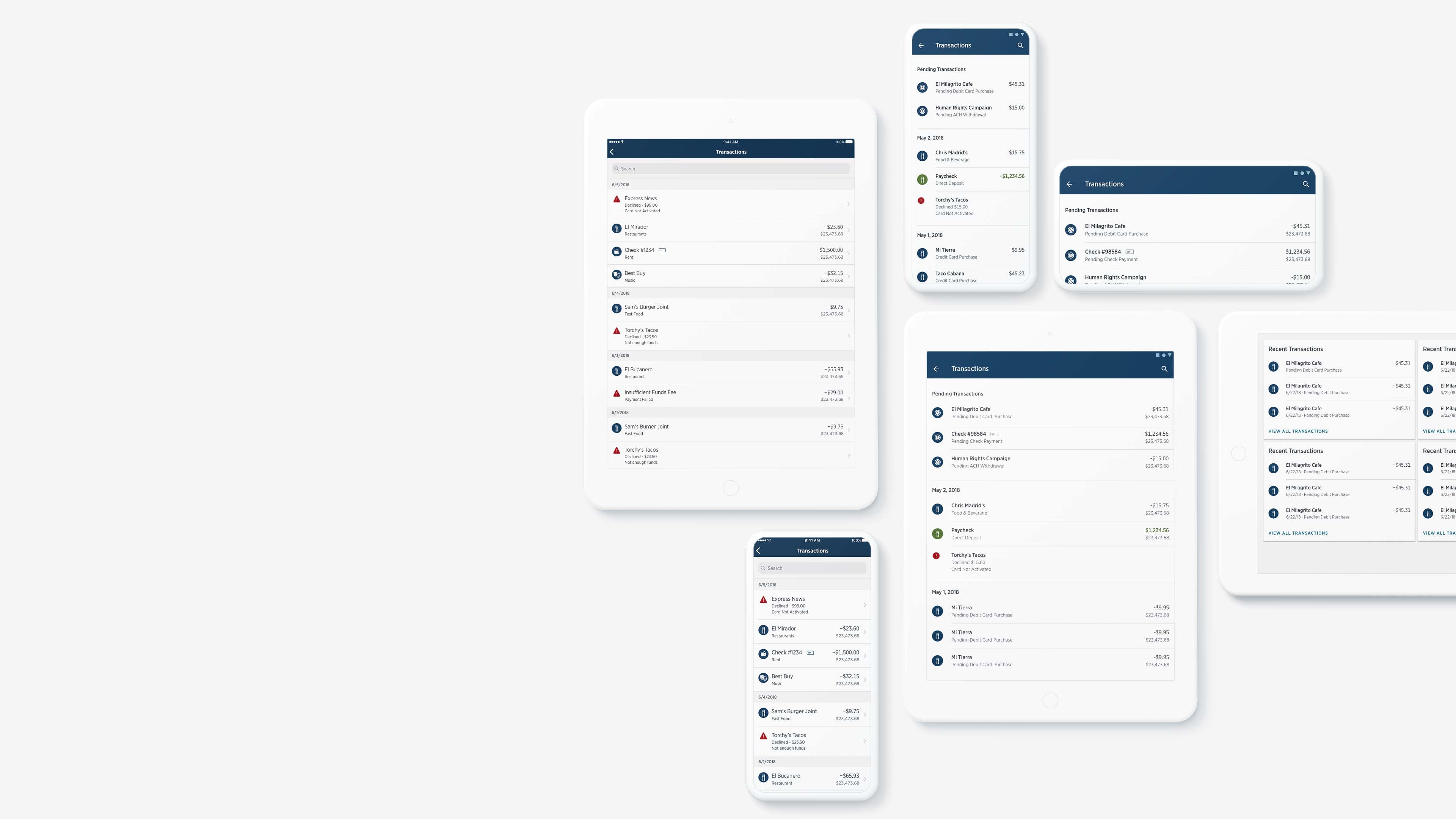 USAA Mobile Accounts designs across phone, tablet, portrait and landscape layouts.