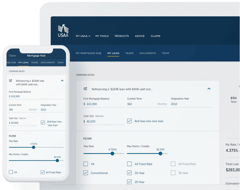 USAA Refinance Hub loan comparison experience.